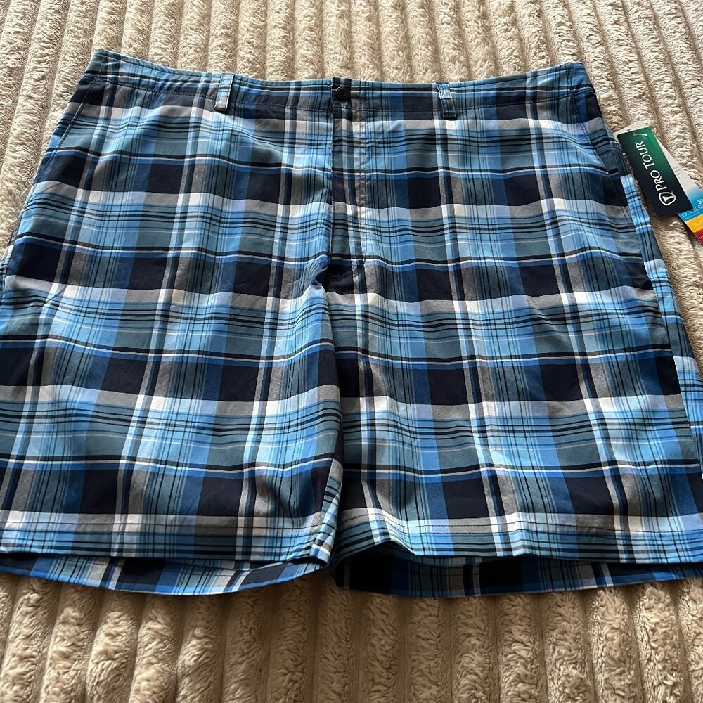 MEN'S PRO TOUR GOLF BLUE PLAID SHORTS-SIZE 42-COOLPLAY, SUNPLAY, MOTIONPLAY-NWT!